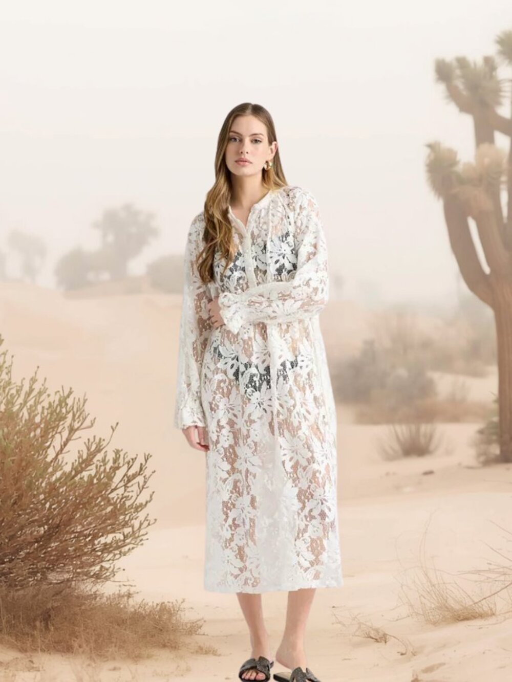 Anthropologie NVLT Lace Maxi Shirt Dress Cover Up